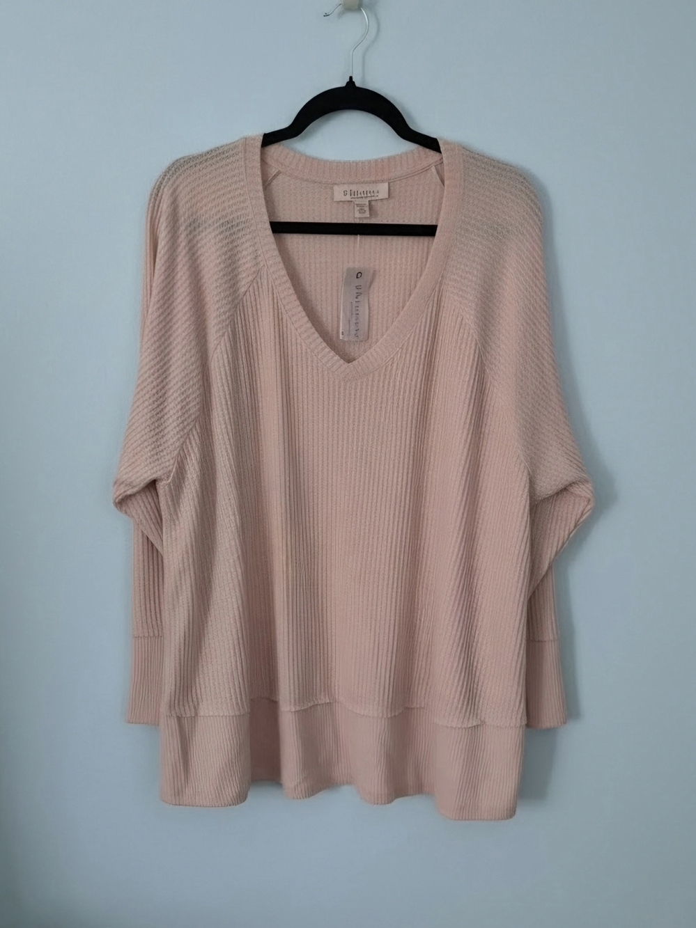 Philosophy V-Neck Ribbed Sweater - Pale Pink